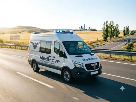 Автомобиль медицинской службы на междугороднем маршруте